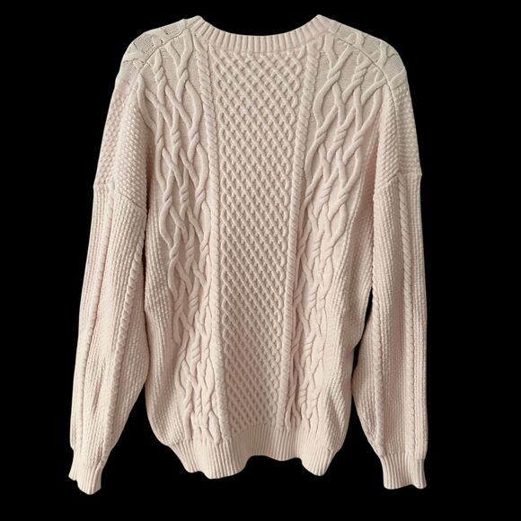 Sunday Best Pale Pink Oversized Cotton Blend Crewneck Cable Knit Sweater Size S - Picture 2 of 8